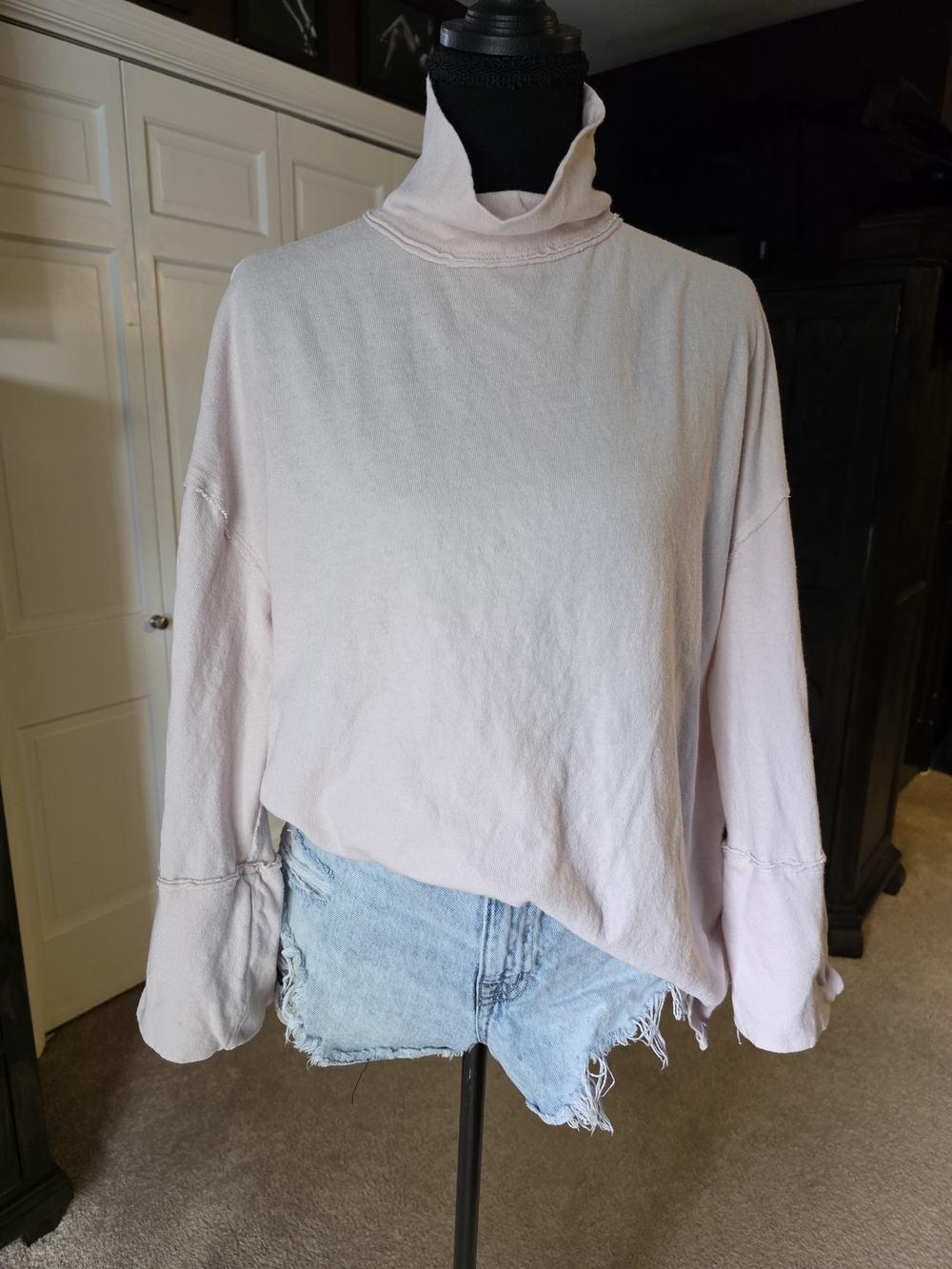 Free People We The Free Soft Pink Cotton Turtleneck Top Cozt Casual Boho
